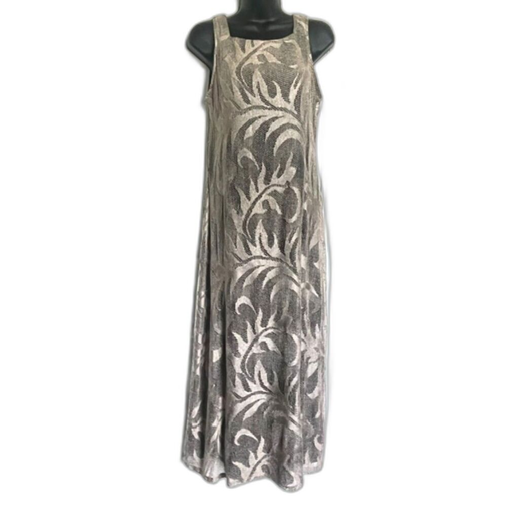 VTG 90s Giorgio Sant'Angelo Crochet Knit Leaf Maxi Dress Strap Back Size 9/10